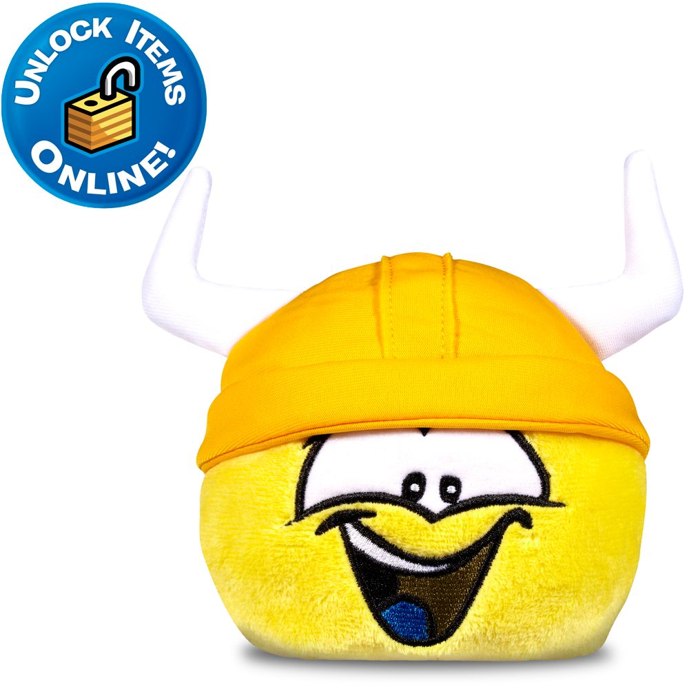 Club Penguin Yellow Pet Puffle Plush with Gold Viking Helmet -- 4'' H