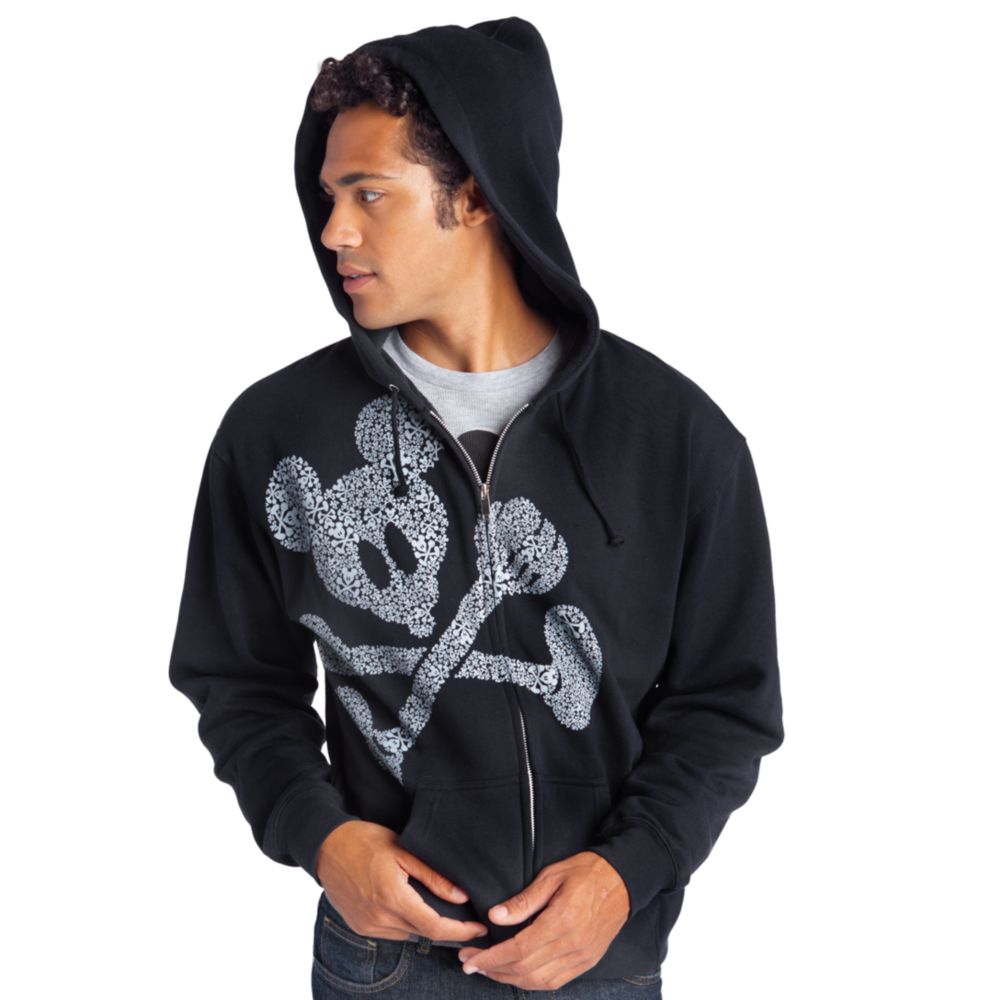 Zip Fleece Skull and Crossbones Mickey Mouse Hoodie for Adults