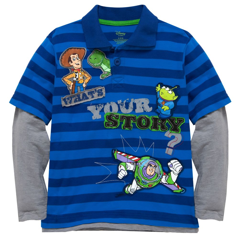 Double-Up Long Sleeve Striped Toy Story Polo Shirt for Boys