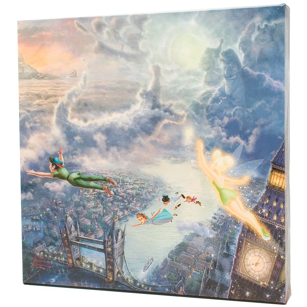''Tinker Bell and Peter Pan Fly to Never Land'' Gallery Wrapped Canvas by Thomas Kinkade