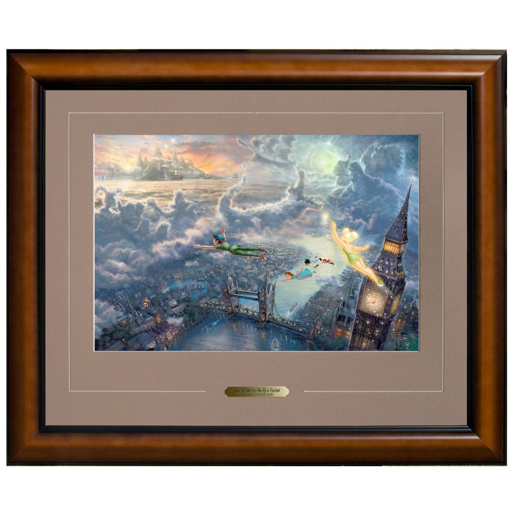 ''Tinker Bell and Peter Pan Fly to Never Land'' Framed Print by Thomas Kinkade -- 22'' x 26''