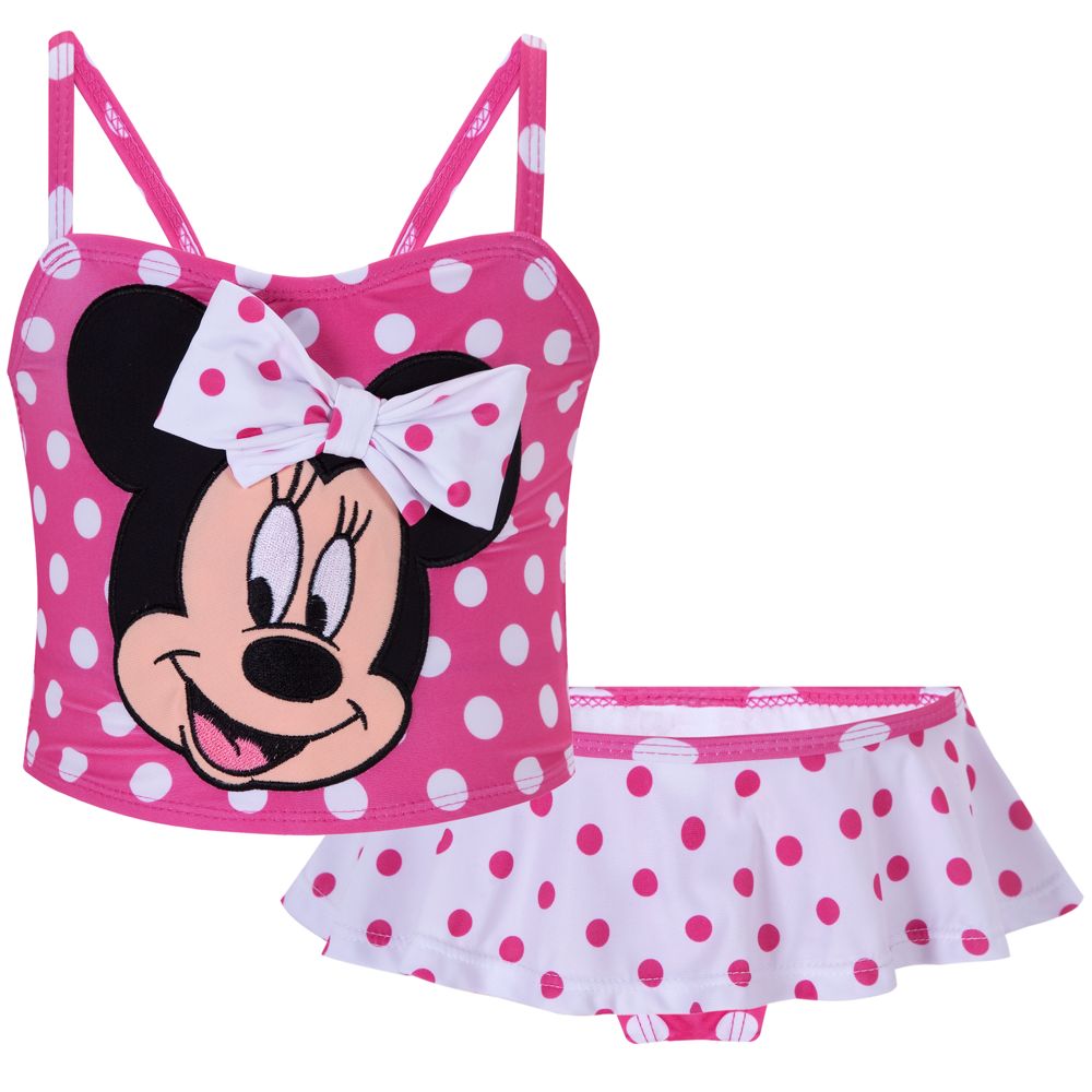Pink and White Polka Dot Minnie Mouse Swimsuit for Toddler Girls -- 2-Pc.