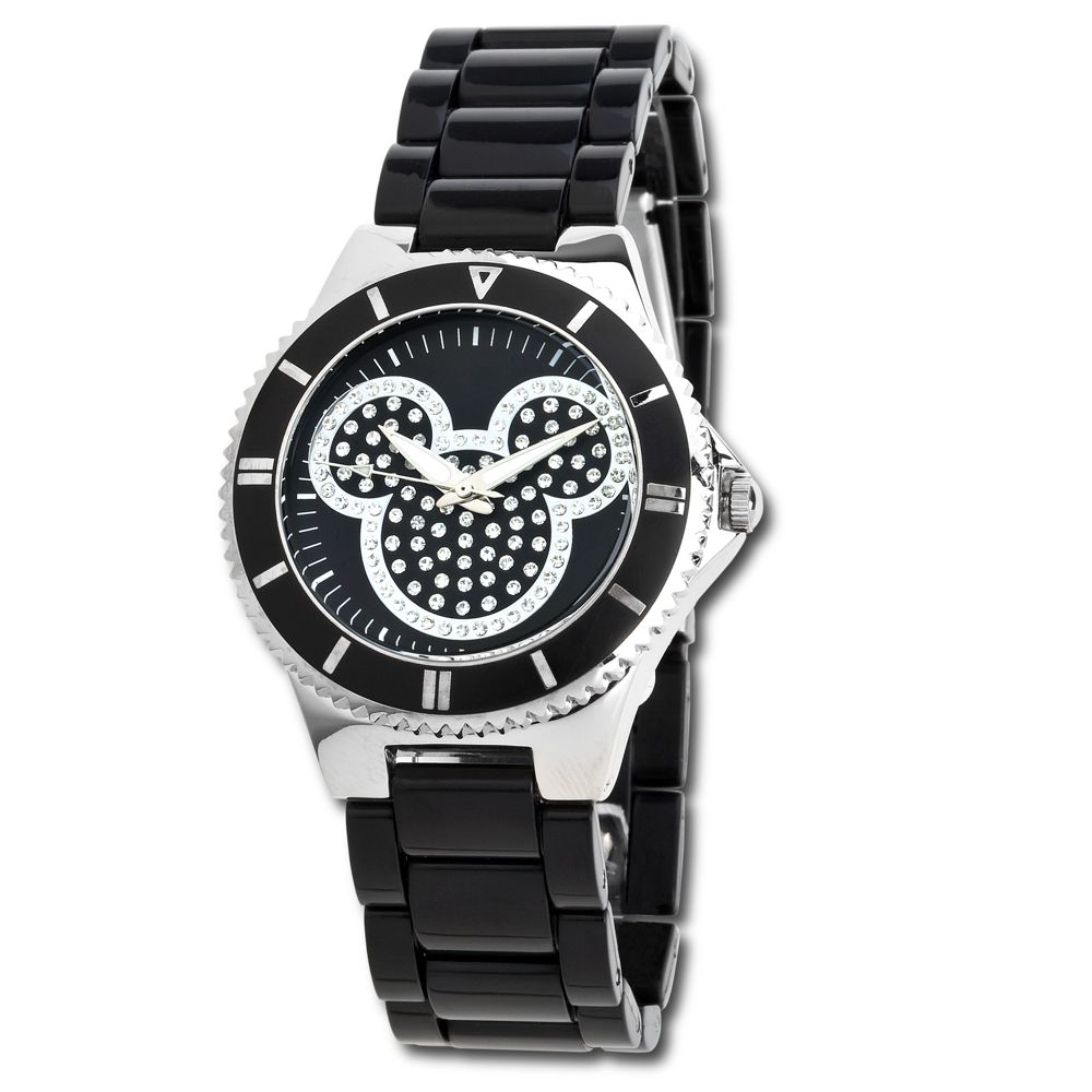 Pav&eacute; Crystal Mickey Mouse Watch in Black for Women