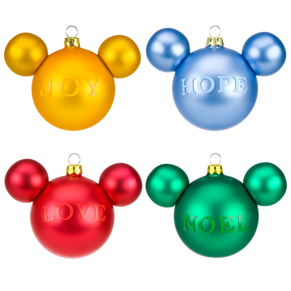 Joy Hope Love Noel Mickey Mouse Ornament Set -- 4-Pc.