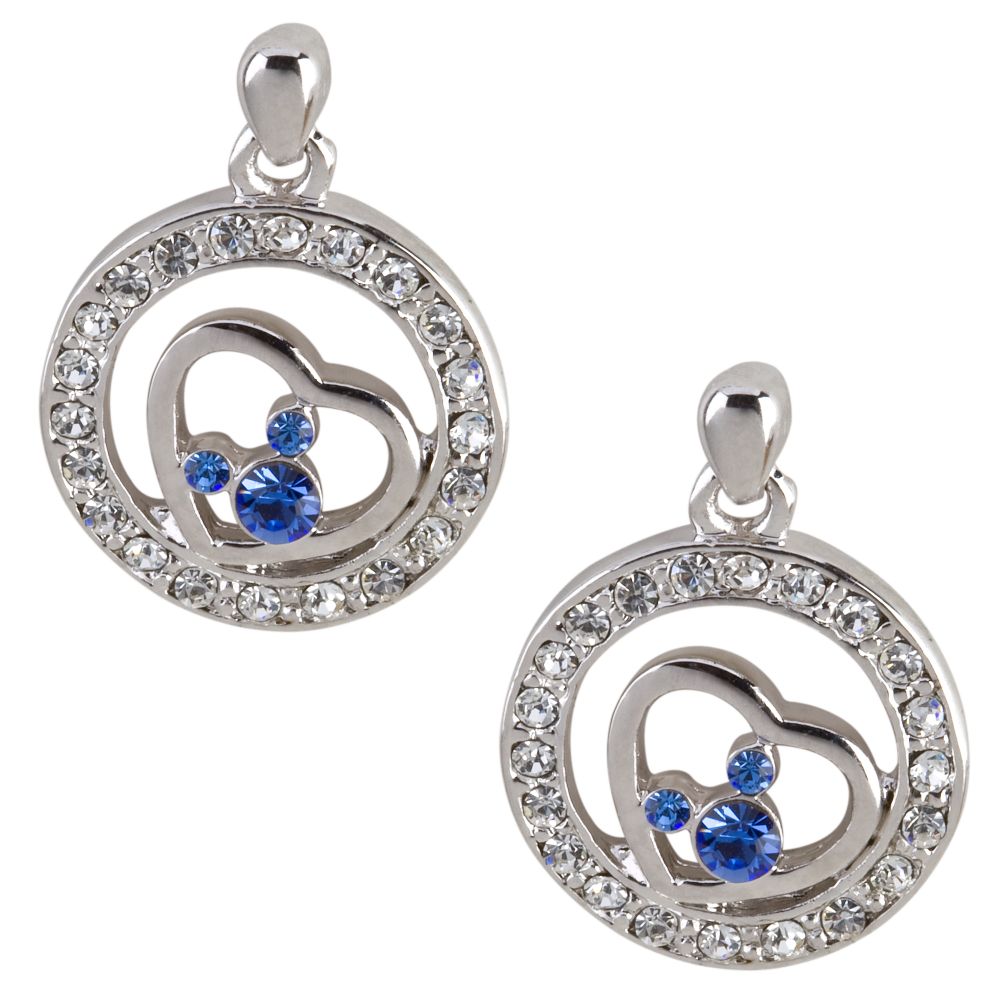 Heart with Blue Swarovski Crystal Mickey Mouse Earrings by Arribas