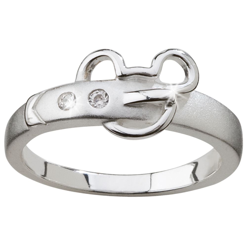 Sterling Silver and CZ Belt Buckle Mickey Mouse Ring