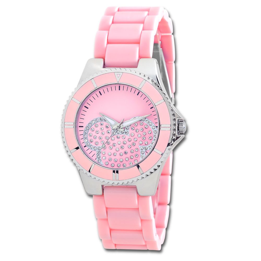 Pav&eacute; Crystal Pink Mickey Mouse Watch