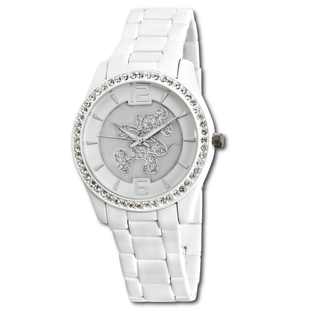 Pav&eacute; Crystal Mickey Mouse Watch in White