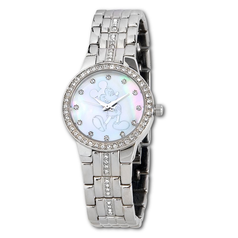 Pav&eacute; Crystal Opalescent Silver Mickey Mouse Watch