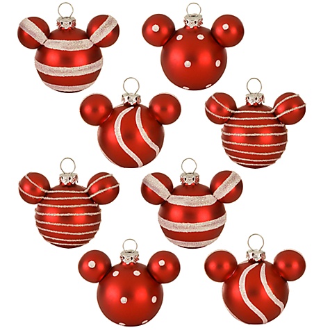 Peppermint Glass Mini Mickey Mouse Holiday Ornaments -- 8-Pc. Set