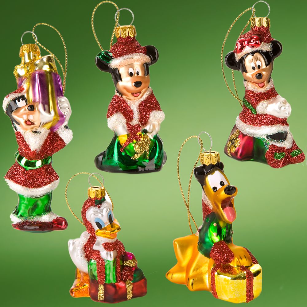 Glass Santa Mickey Mouse and Friends Holiday Ornaments -- 5-Pc. Set