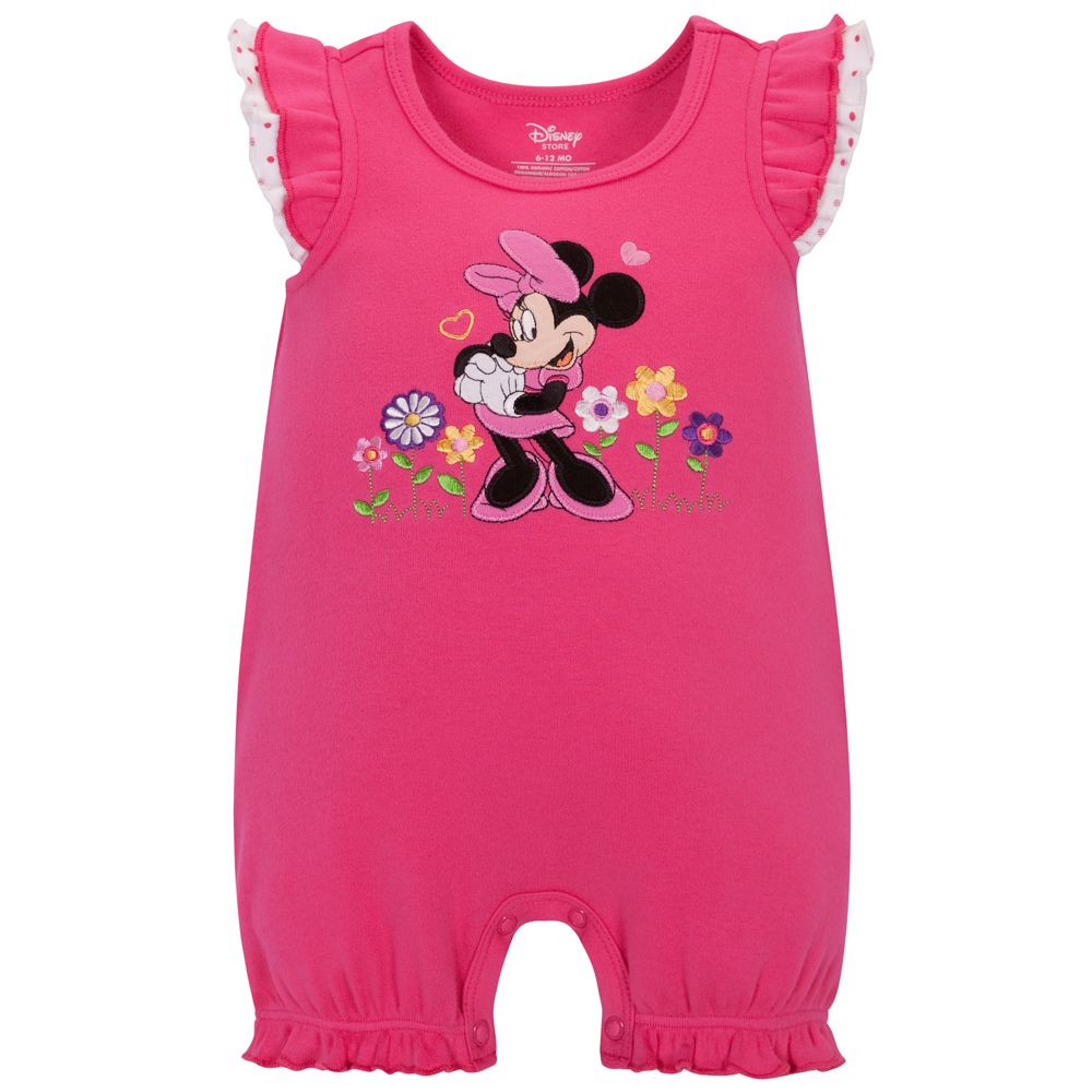Floral Minnie Mouse Tiny Tee Coverall for Baby Girls