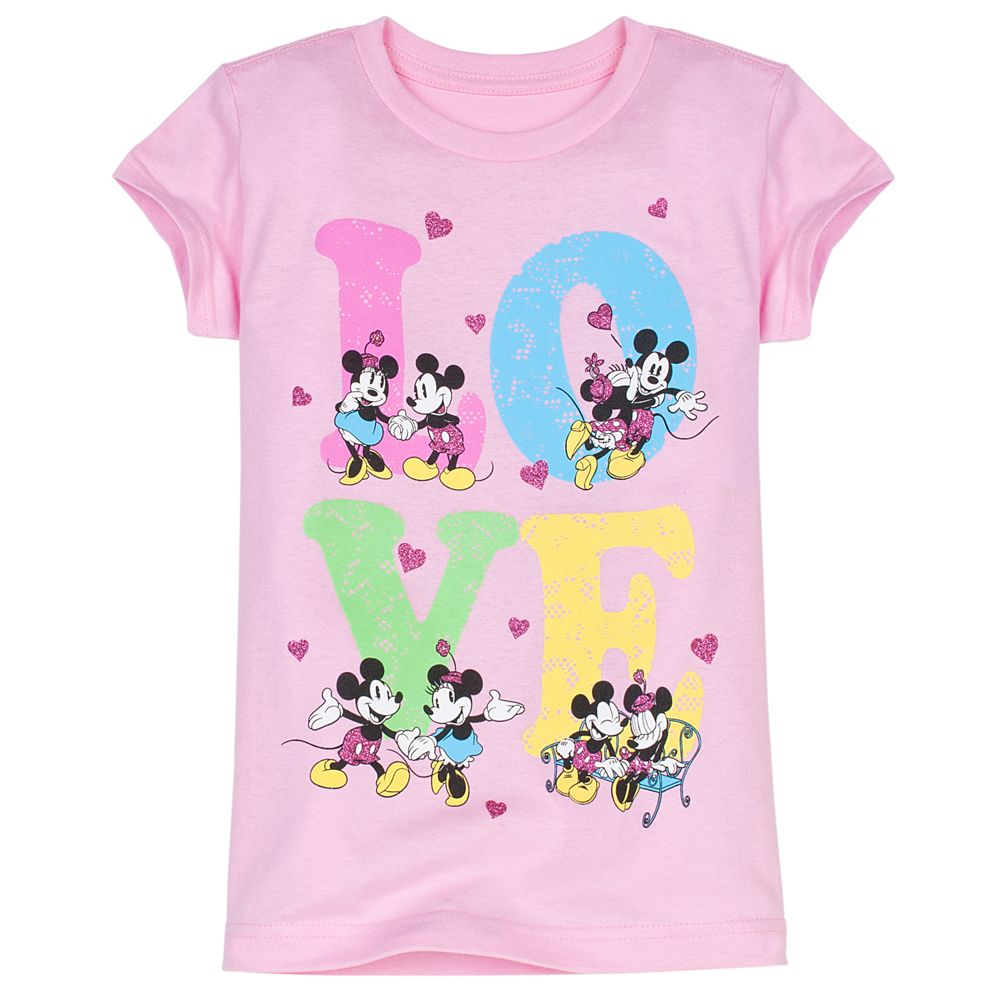 Glittering Love Mickey and Minnie Mouse Tee for Girls