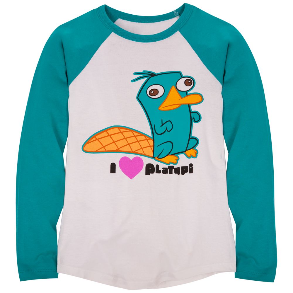 Raglan Long Sleeve Perry the Platypus Tee for Girls -- Made with Organic Cotton