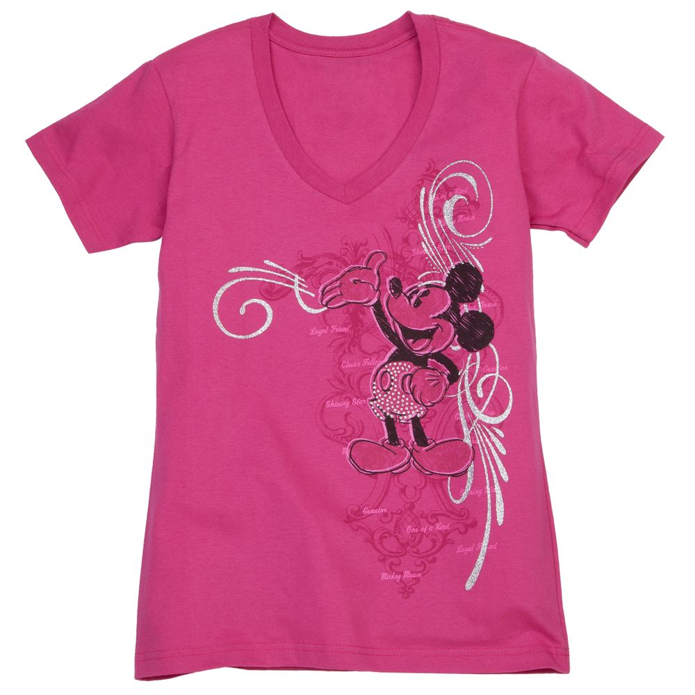 V-Neck Filigree Mickey Mouse Tee for Women