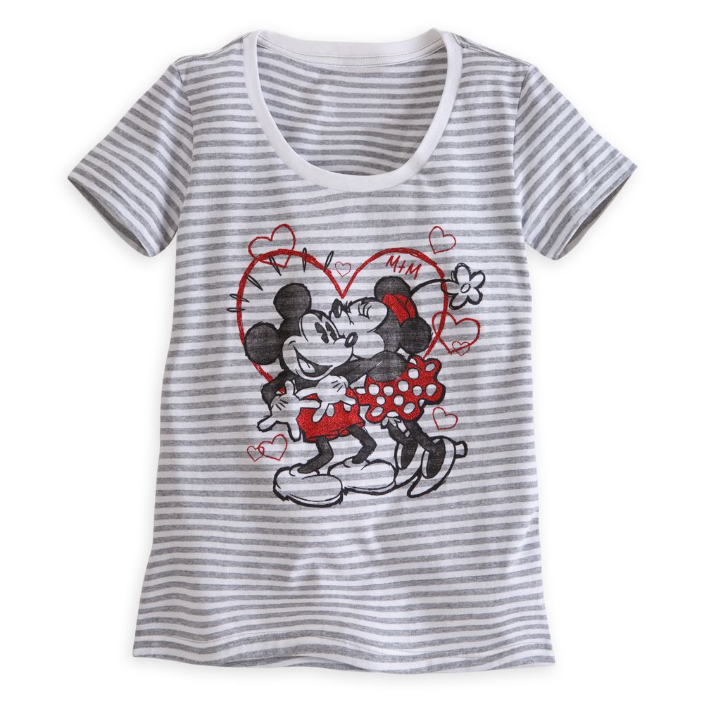 Mickey and Minnie Mouse Striped Tee for Women