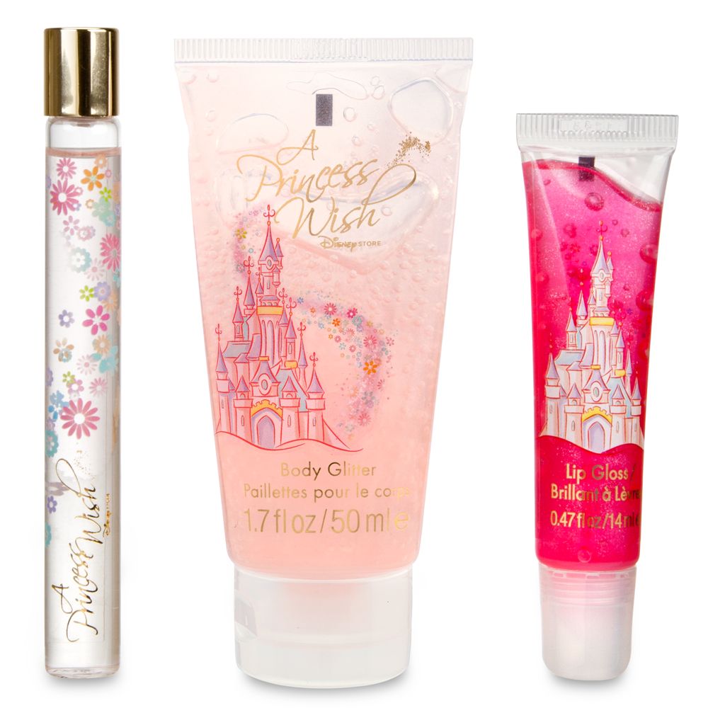 A Princess Wish Disney Store Eau De Toilette, Body Glitter, and Lip Gloss Boxed Set -- 3-Pc.