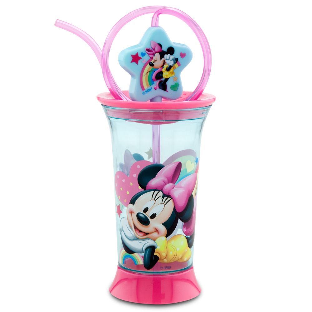 Rainbow Minnie Mouse Spinning Tumbler with Straw
