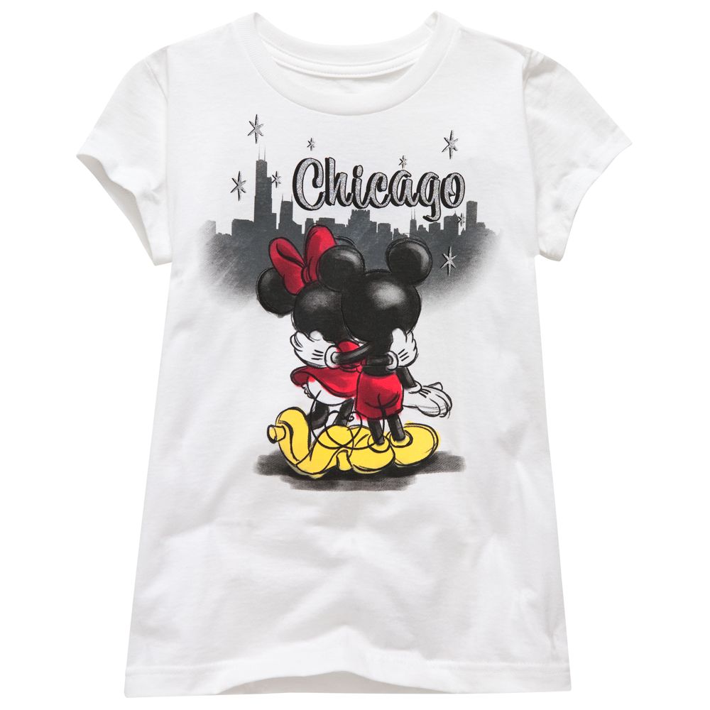 Chicago Skyline Minnie and Mickey Mouse Tee for Girls -- Made With Organic Cotton