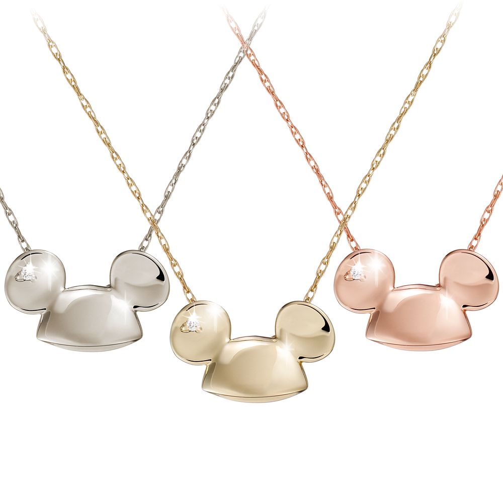 Diamond and Gold Ear Hat Mickey Mouse Necklace -- 14 Karat