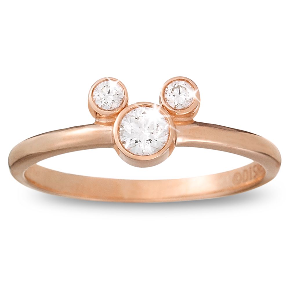Diamond Petite Icon Mickey Mouse Ring -- 14 Karat Rose Gold