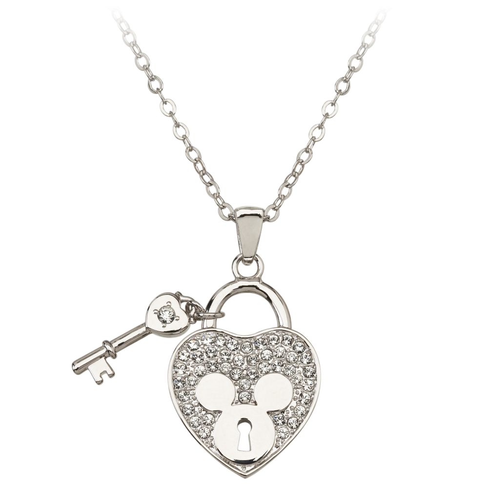 Pav&eacute Crystal ''Heartlock'' Mickey Mouse Necklace -- Crystal Heart