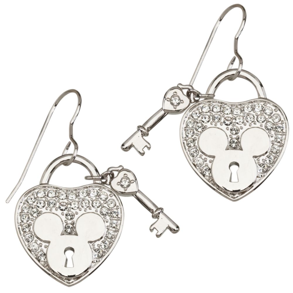 Pav&eacute Crystal ''Heartlock'' Mickey Mouse Earrings -- Crystal Heart