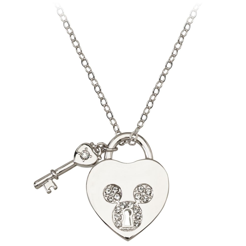 Pav&eacute Crystal ''Heartlock'' Mickey Mouse Necklace -- Crystal Mouse Icon