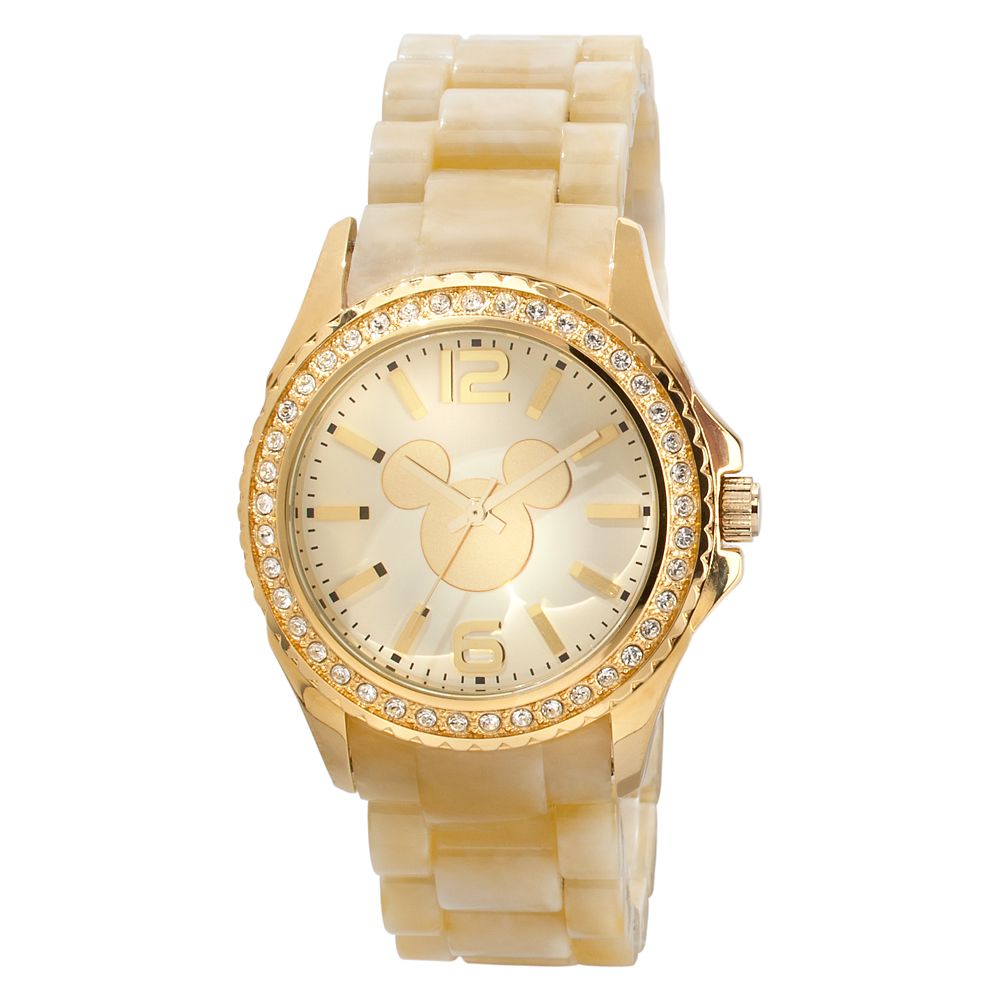Gold Crystal Link Mickey Mouse Watch for Women
