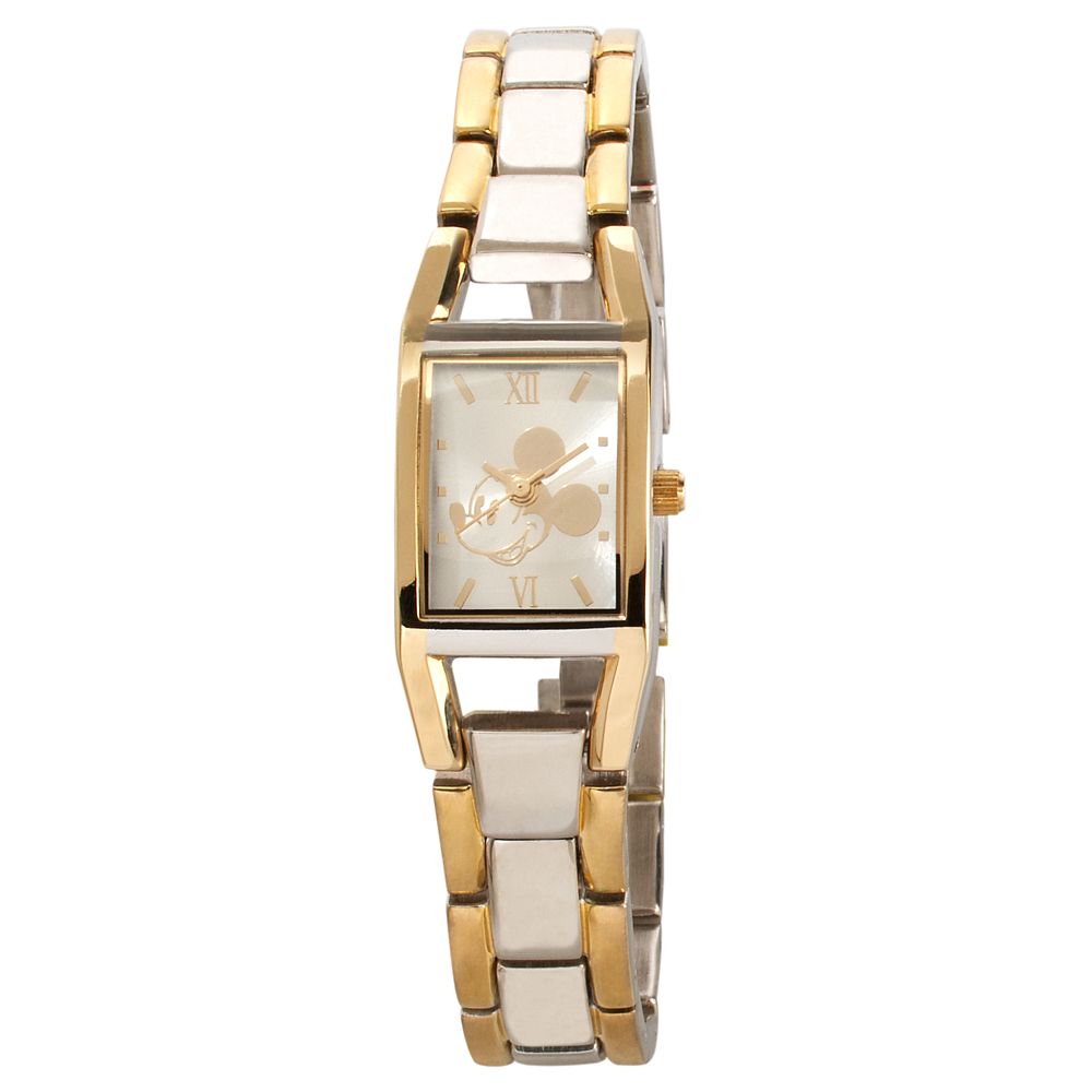 Two-Tone Rectangular Link Mickey Mouse Watch