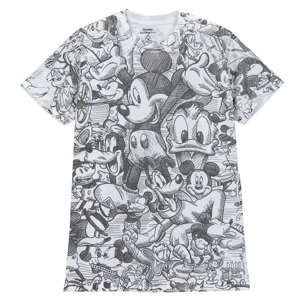Sketch Art Mickey Mouse Tee for Adults
