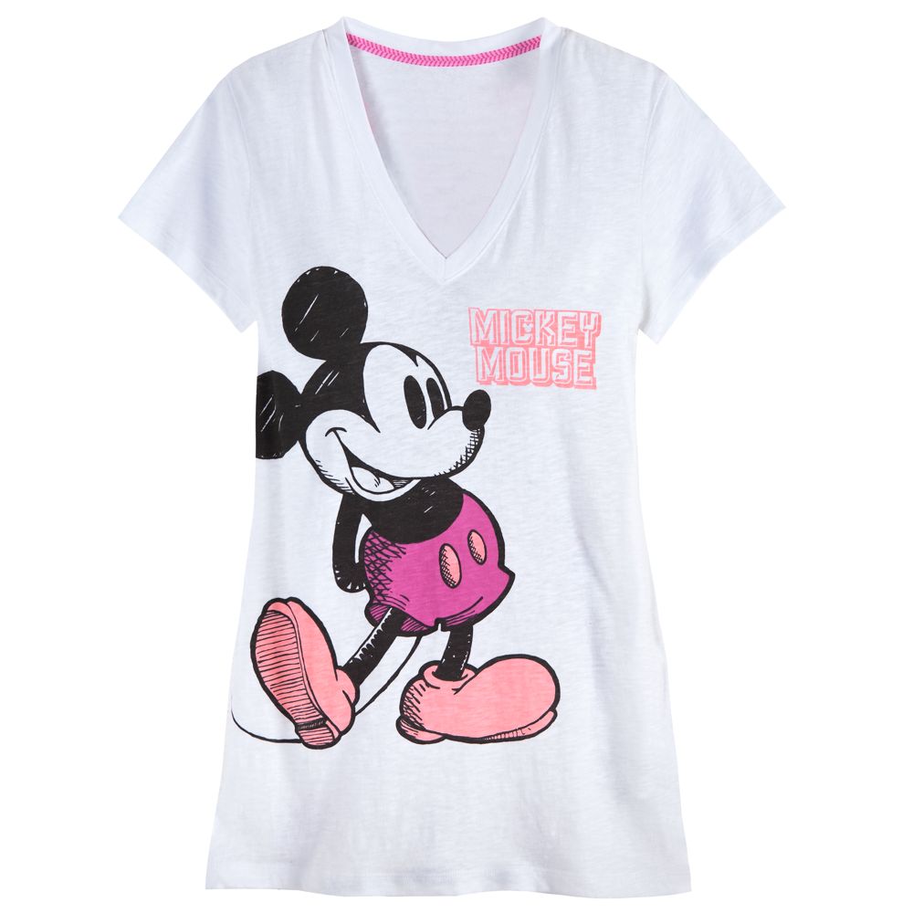 Pink Accents V-Neck Mickey Mouse Tee for Women