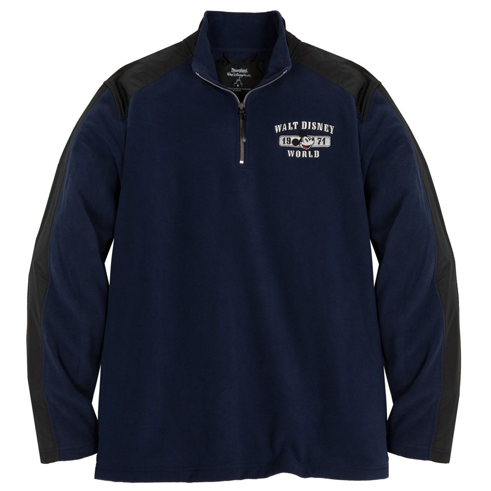 Walt Disney World Zip Fleece Mickey Mouse Pullover for Adults -- Black/Blue