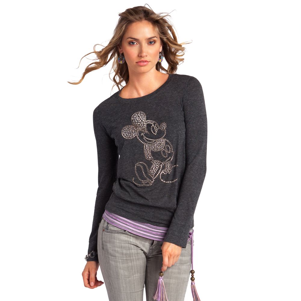 Long Sleeve Studded Mickey Mouse Tee for Women