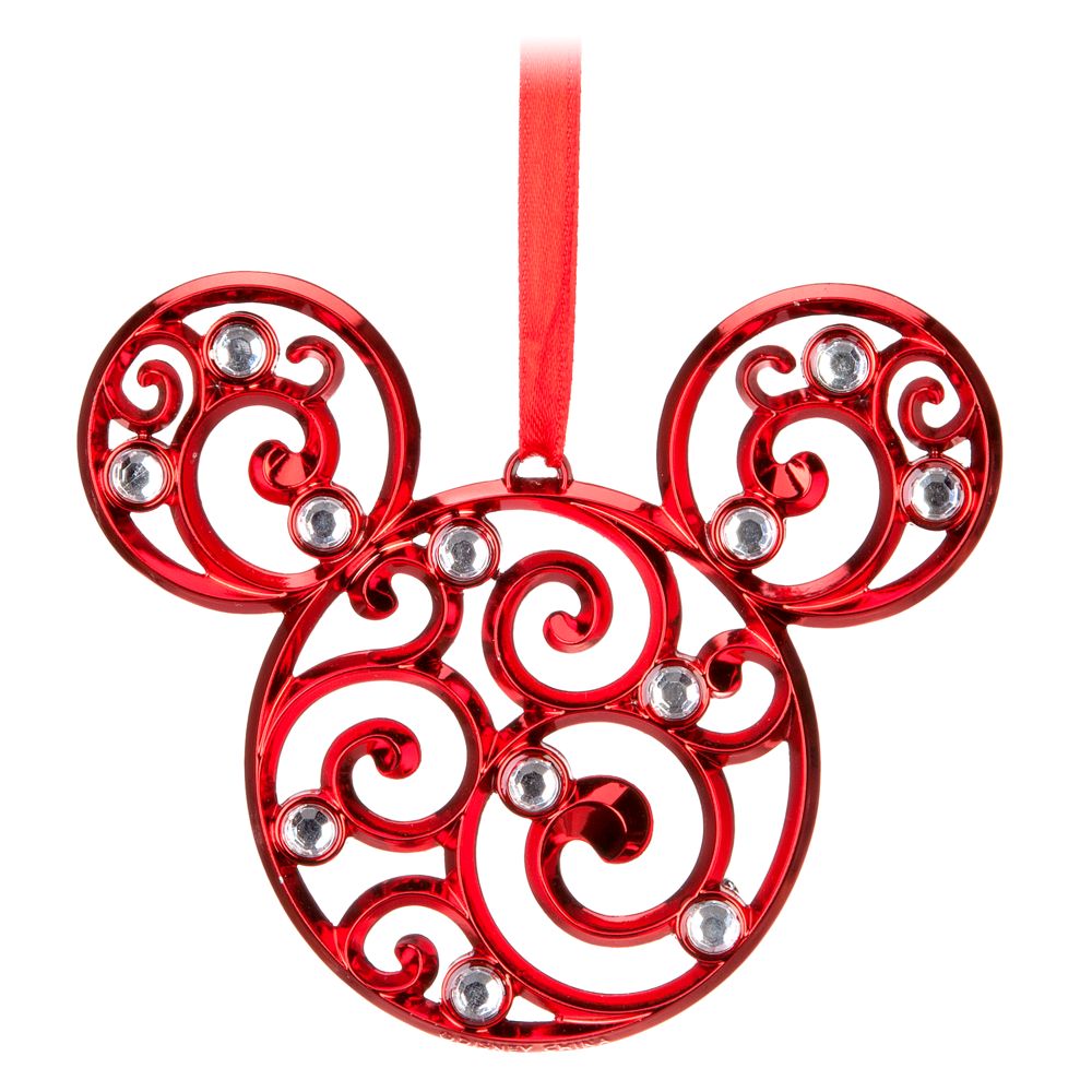Bohemian Holiday Filigree Mickey Mouse Ornament -- Red