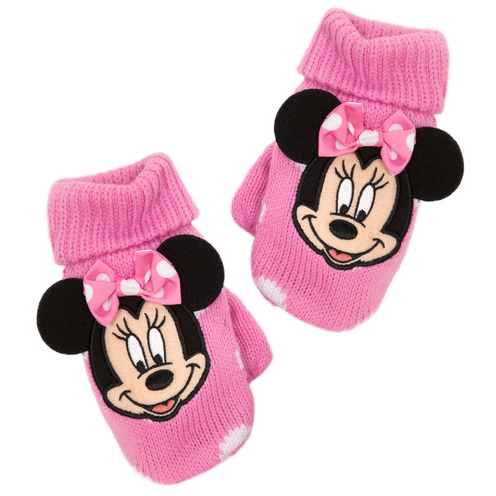 Pink Knit Minnie Mouse Gloves for Girls